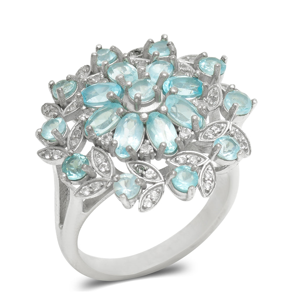Anillo de Plata con Apatita azul de Madagascar y Topacio Blanco 2 