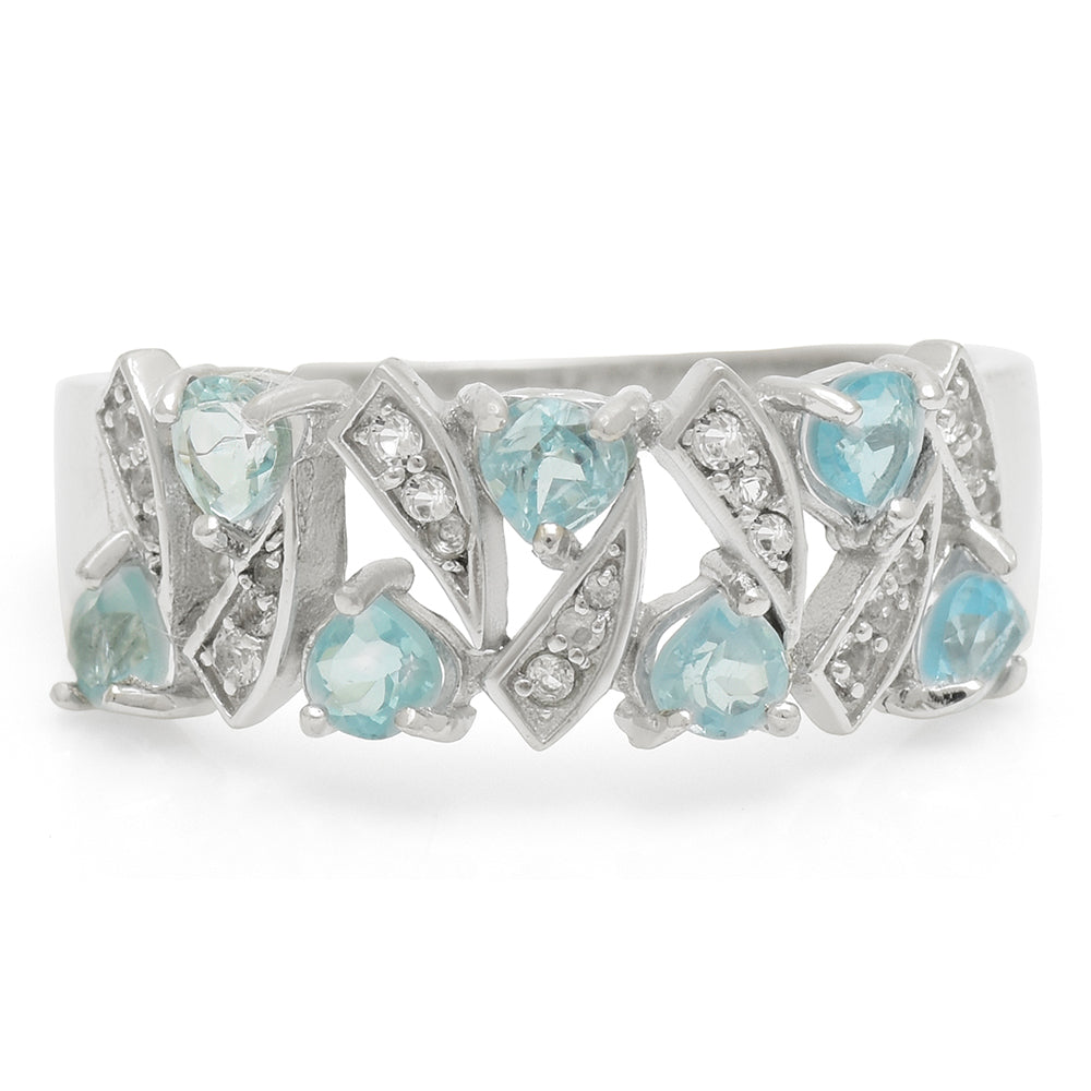 Anillo de Plata con Apatita azul de Madagascar y Topacio Blanco 1 