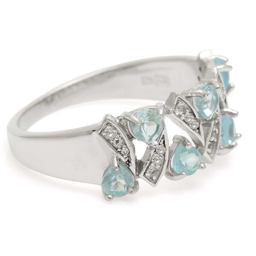 Anillo de Plata con Apatita azul de Madagascar y Topacio Blanco 4 