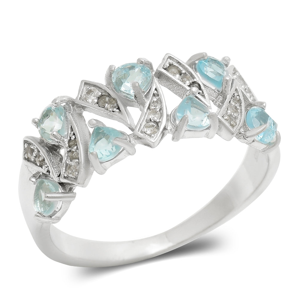 Anillo de Plata con Apatita azul de Madagascar y Topacio Blanco 2 