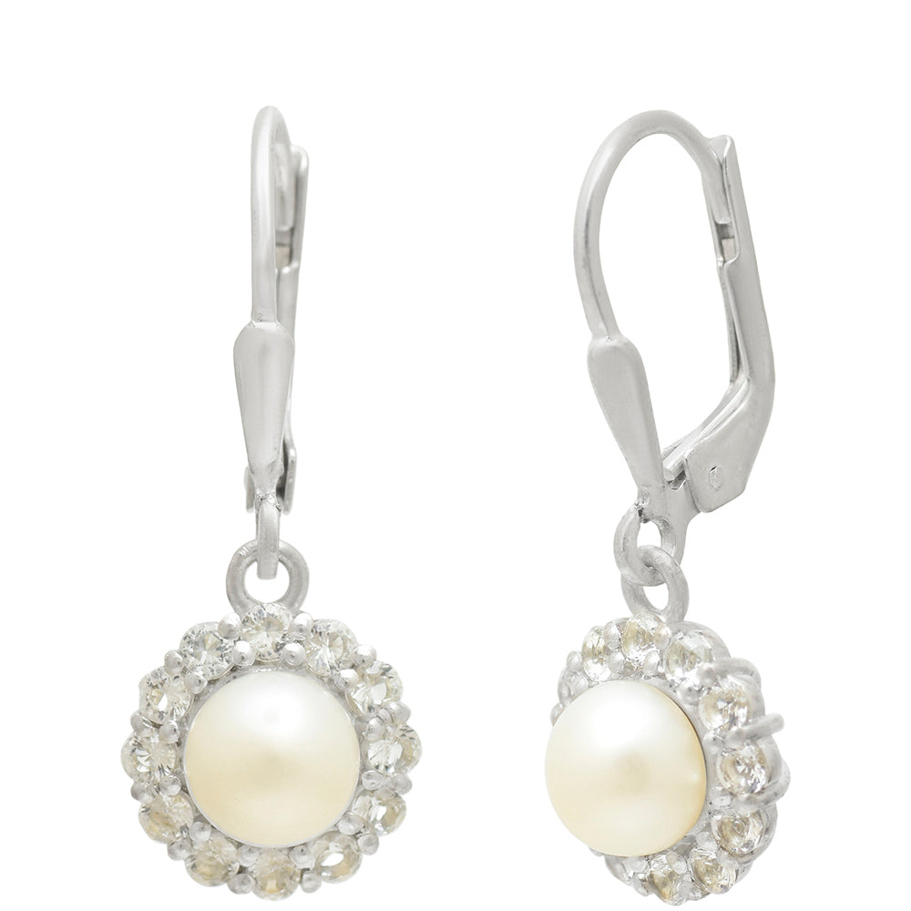 Pendientes de Plata con Perla blanca de agua dulce y Topacio Blanco 2 