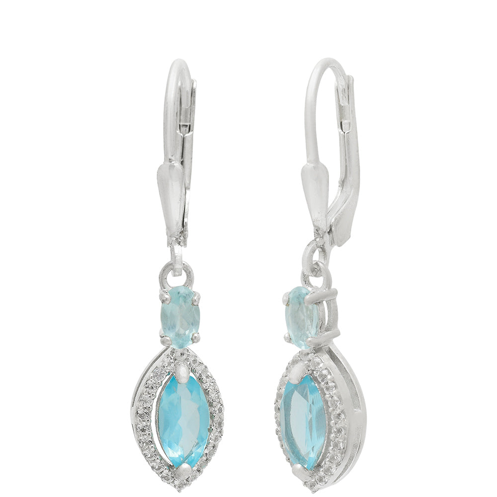 Pendientes de Plata con Apatita azul de Madagascar y Topacio Blanco 3 