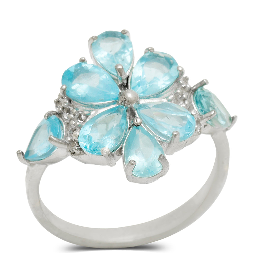 Anillo de Plata con Apatita azul de Madagascar y Topacio Blanco 2 