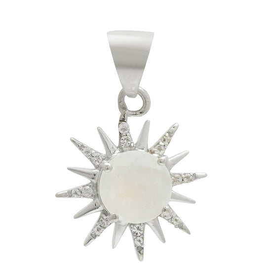 Colgante de Plata con Piedra Lunar Arco Iris y Topacio Blanco
