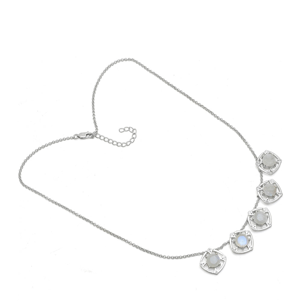 Collar de Plata con Piedra Lunar Arco Iris y Topacio Blanco 2 