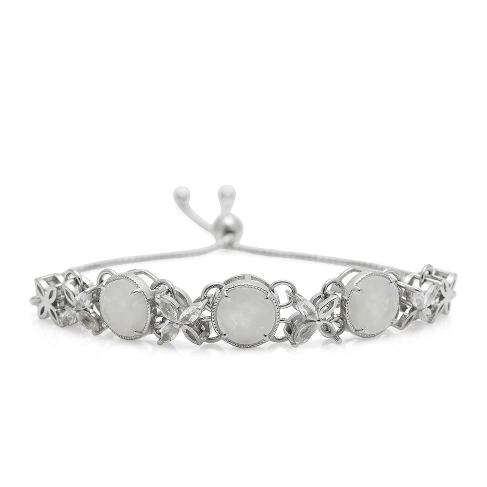 Pulsera de Plata con Piedra Lunar Arco Iris y Topacio Blanco 1 