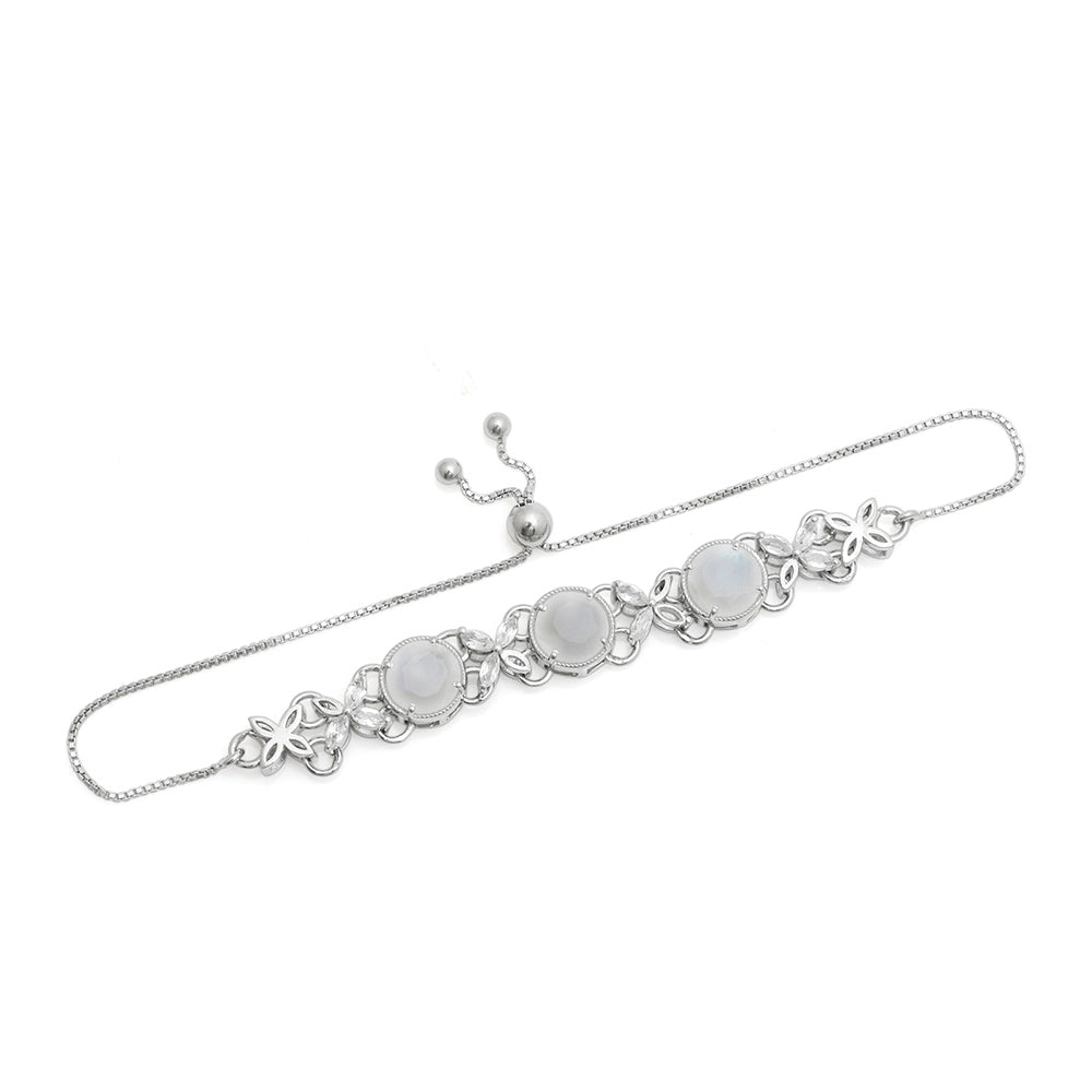 Pulsera de Plata con Piedra Lunar Arco Iris y Topacio Blanco 3 