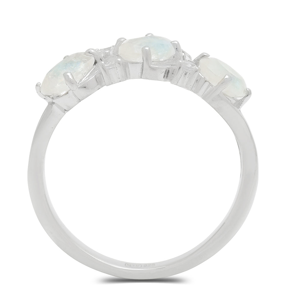 Anillo de Plata con Piedra Lunar Arco Iris y Topacio Blanco