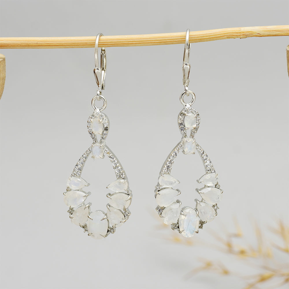Pendientes de Plata con Piedra Lunar Arco Iris 1 