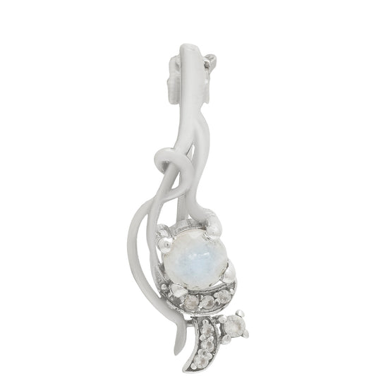 Broche de Plata con Piedra Lunar Arco Iris y Topacio Blanco