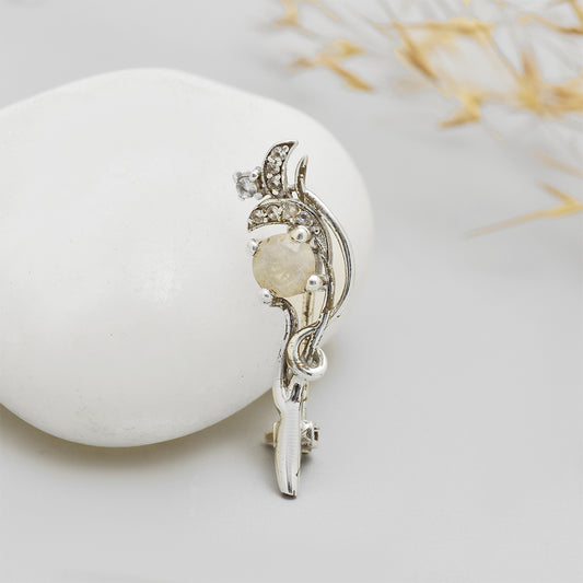 Broche de Plata con Piedra Lunar Arco Iris y Topacio Blanco