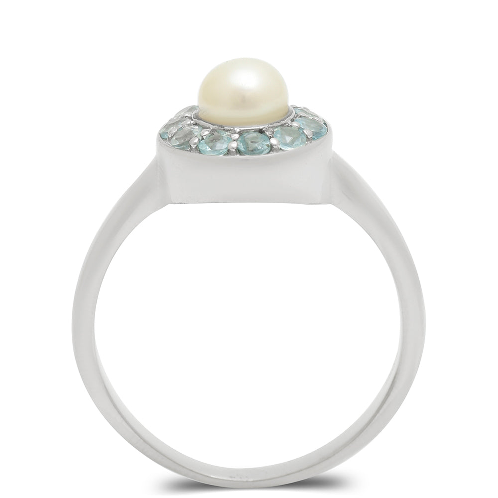 Anillo de Plata con Apatita azul de Madagascar y Perla blanca de agua dulce 3 
