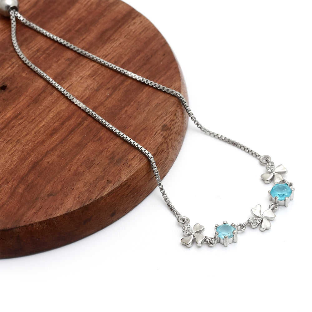 Pulsera de Plata con Apatita azul de Madagascar y Topacio Blanco