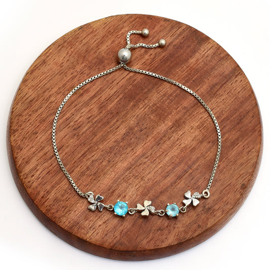 Pulsera de Plata con Apatita azul de Madagascar y Topacio Blanco
