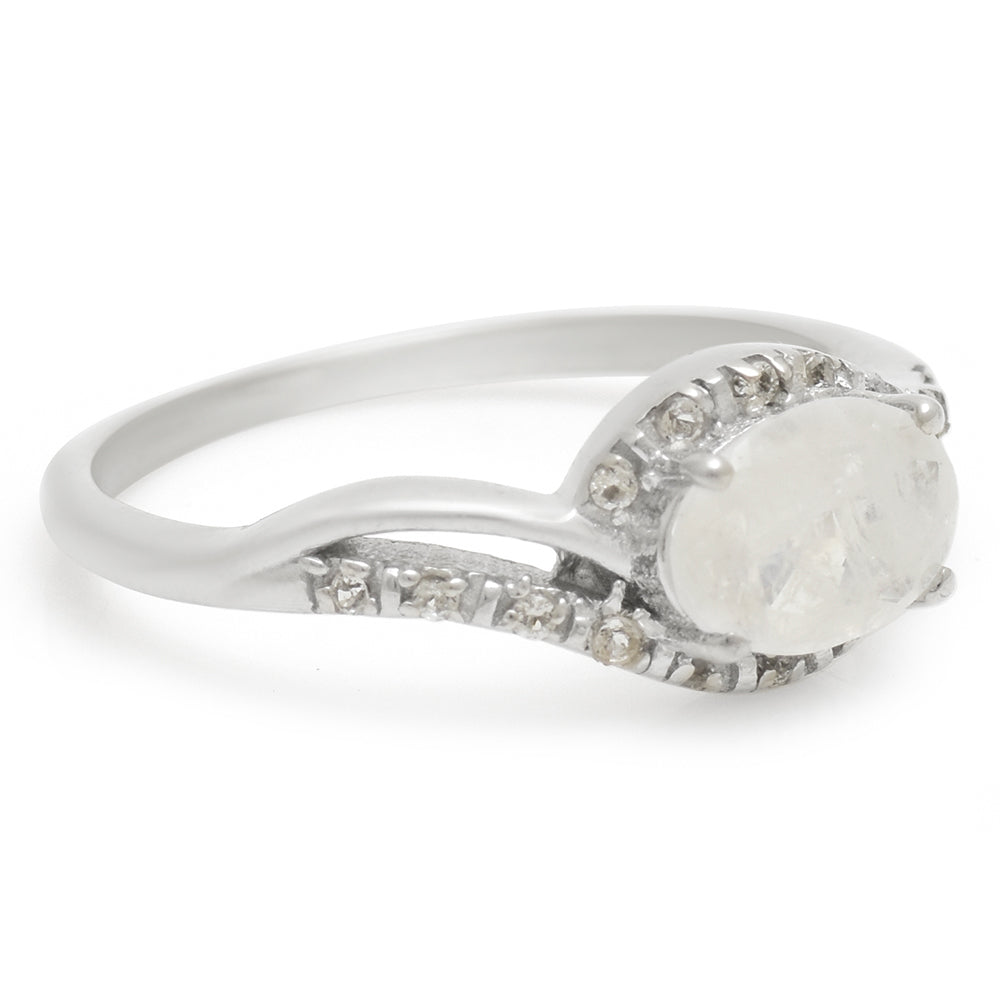 Anillo de Plata con Piedra Lunar Arco Iris