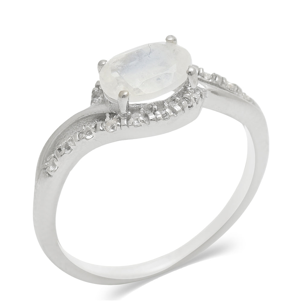 Anillo de Plata con Piedra Lunar Arco Iris