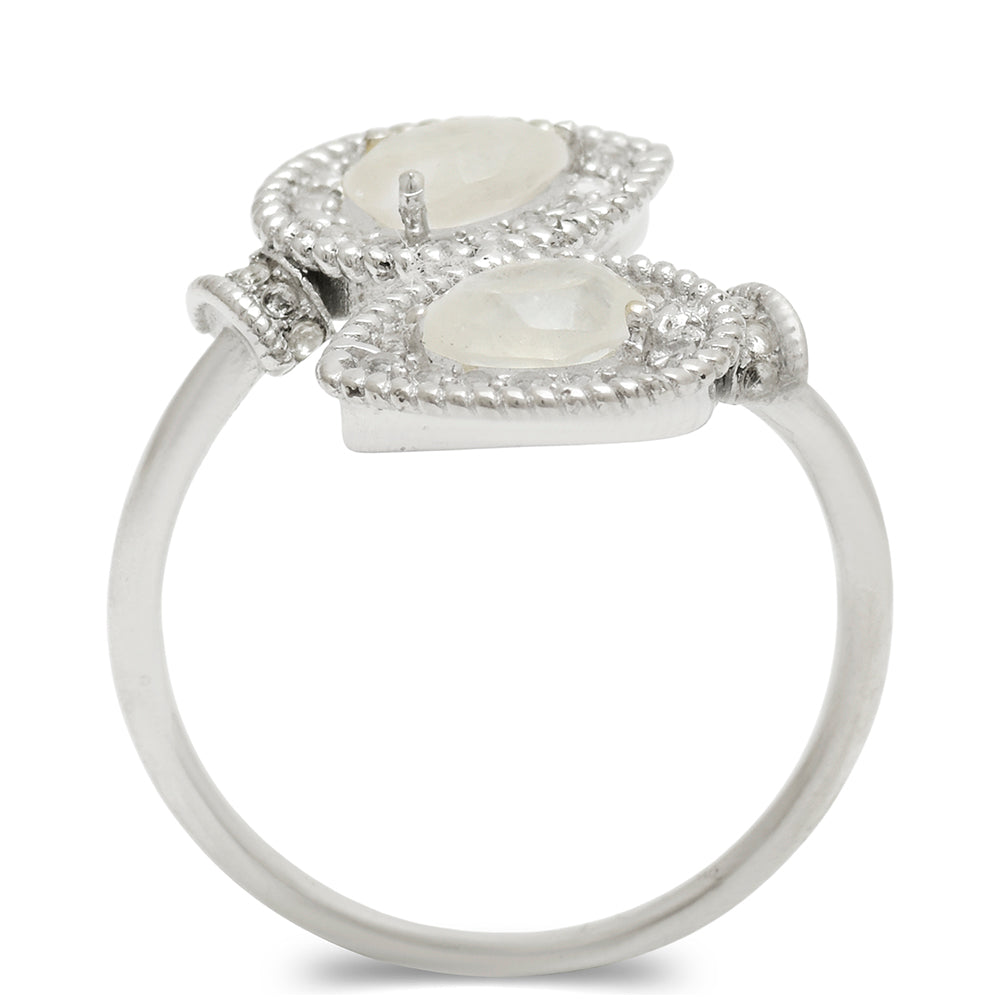 Anillo de Plata con Piedra Lunar Arco Iris y Topacio Blanco 3 
