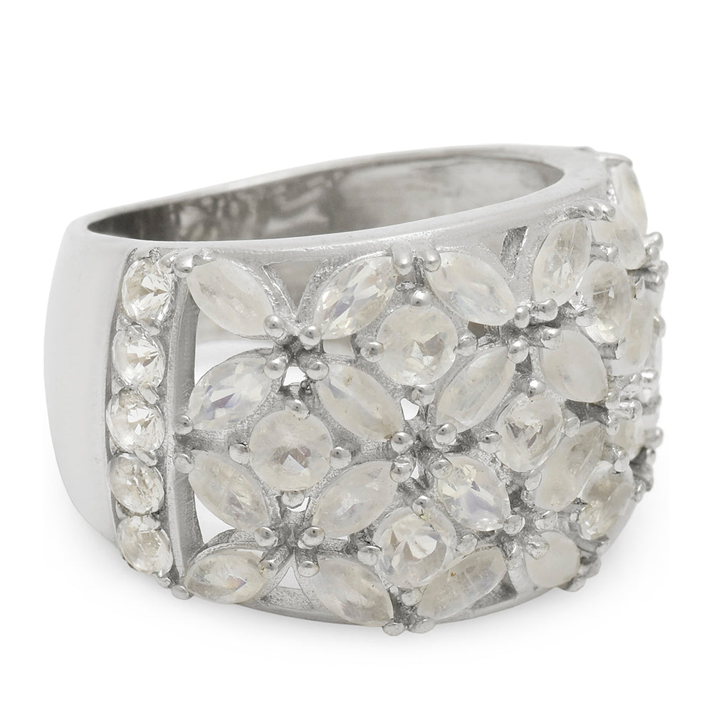 Anillo de Plata con Piedra Lunar Arco Iris y Topacio Blanco 2 