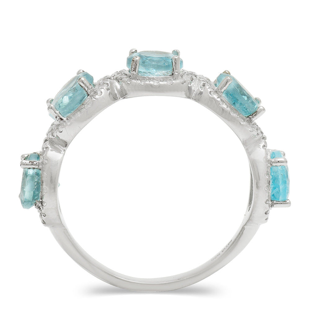 Anillo de Plata con Apatita azul de Madagascar y Topacio Blanco 3 