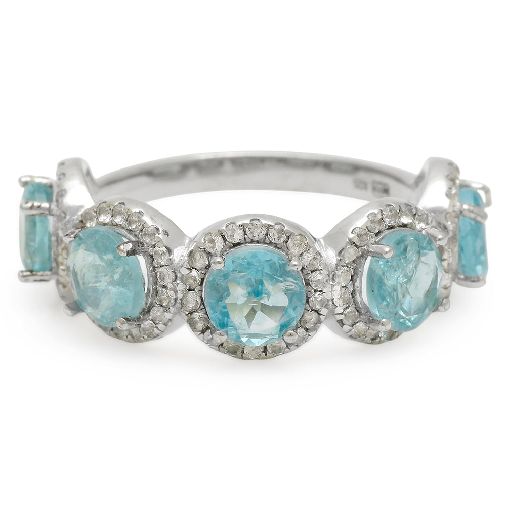 Anillo de Plata con Apatita azul de Madagascar y Topacio Blanco 1 