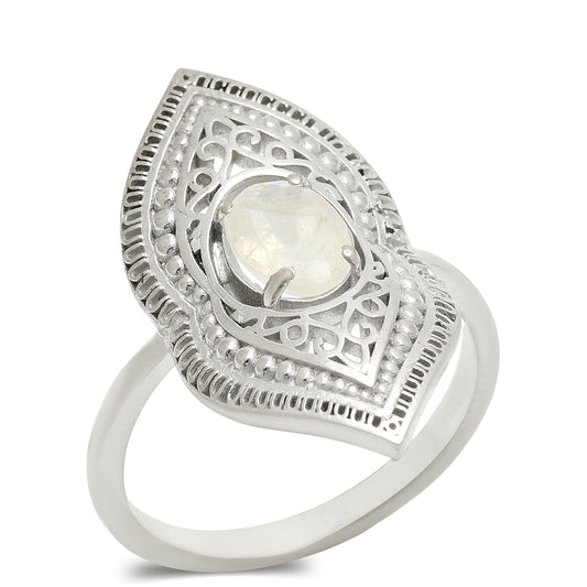 Anillo de Plata con Piedra Lunar Arco Iris