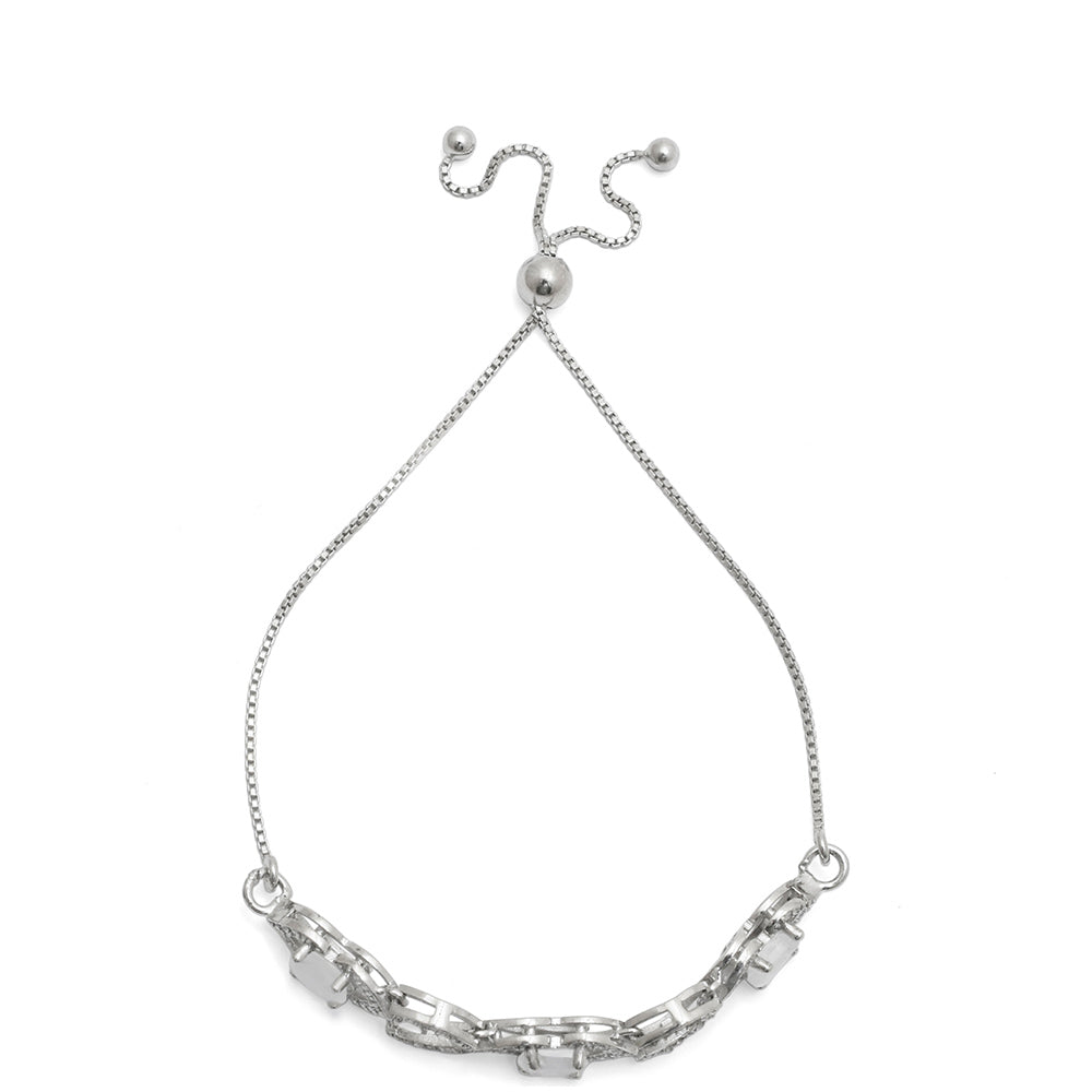 Pulsera de Plata con Piedra Lunar Arco Iris y Topacio Blanco 2 