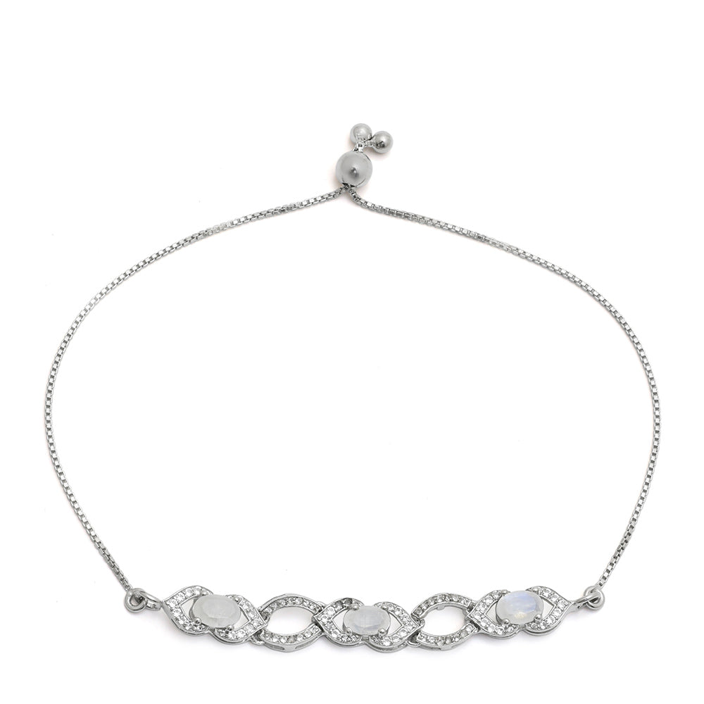 Pulsera de Plata con Piedra Lunar Arco Iris y Topacio Blanco 3 