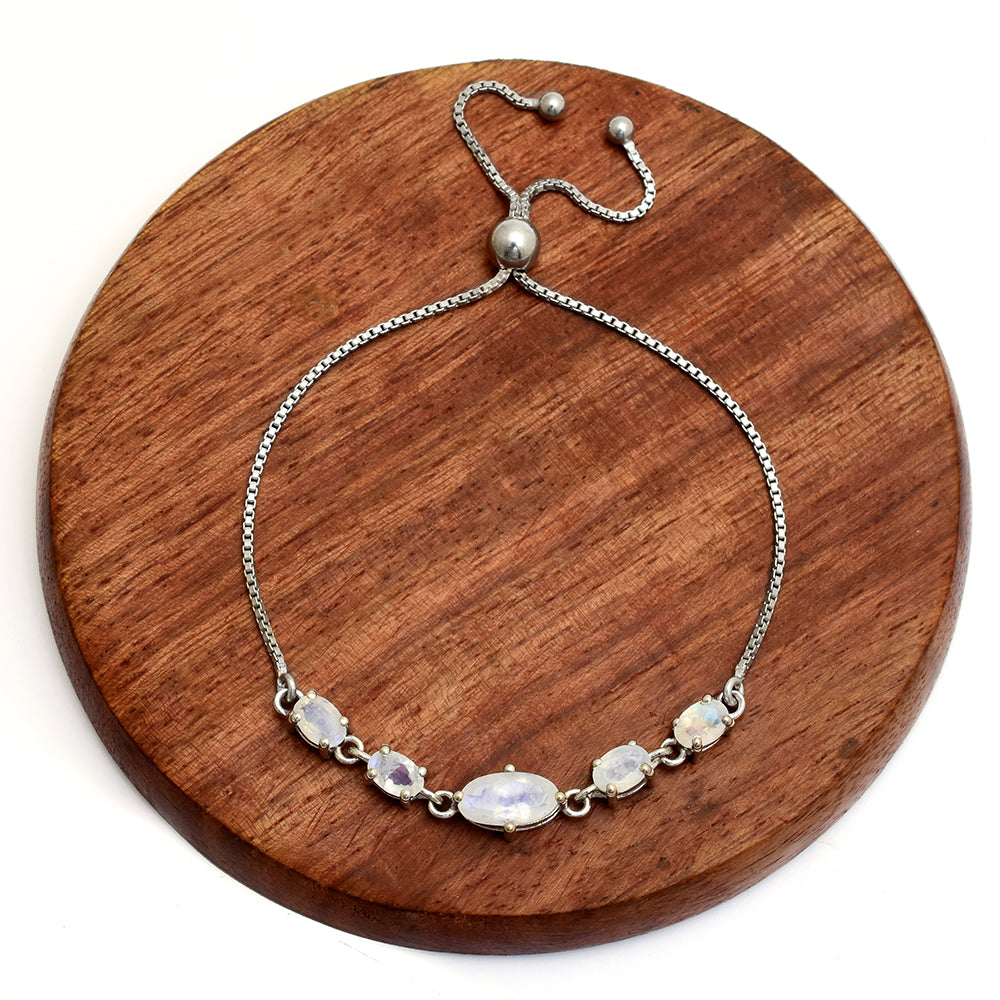 Pulsera de Plata con Piedra Lunar Arco Iris 2 