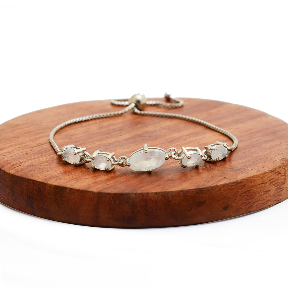 Pulsera de Plata con Piedra Lunar Arco Iris 1 