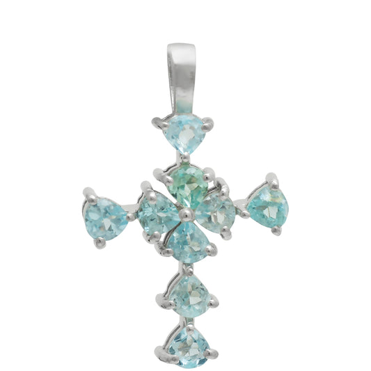 Cruz Colgante de Plata con Apatita azul de Madagascar