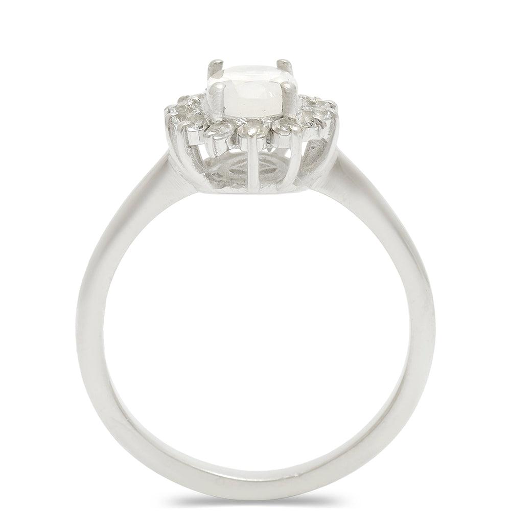 Anillo de Plata con Piedra Lunar Arco Iris y Topacio Blanco 3 