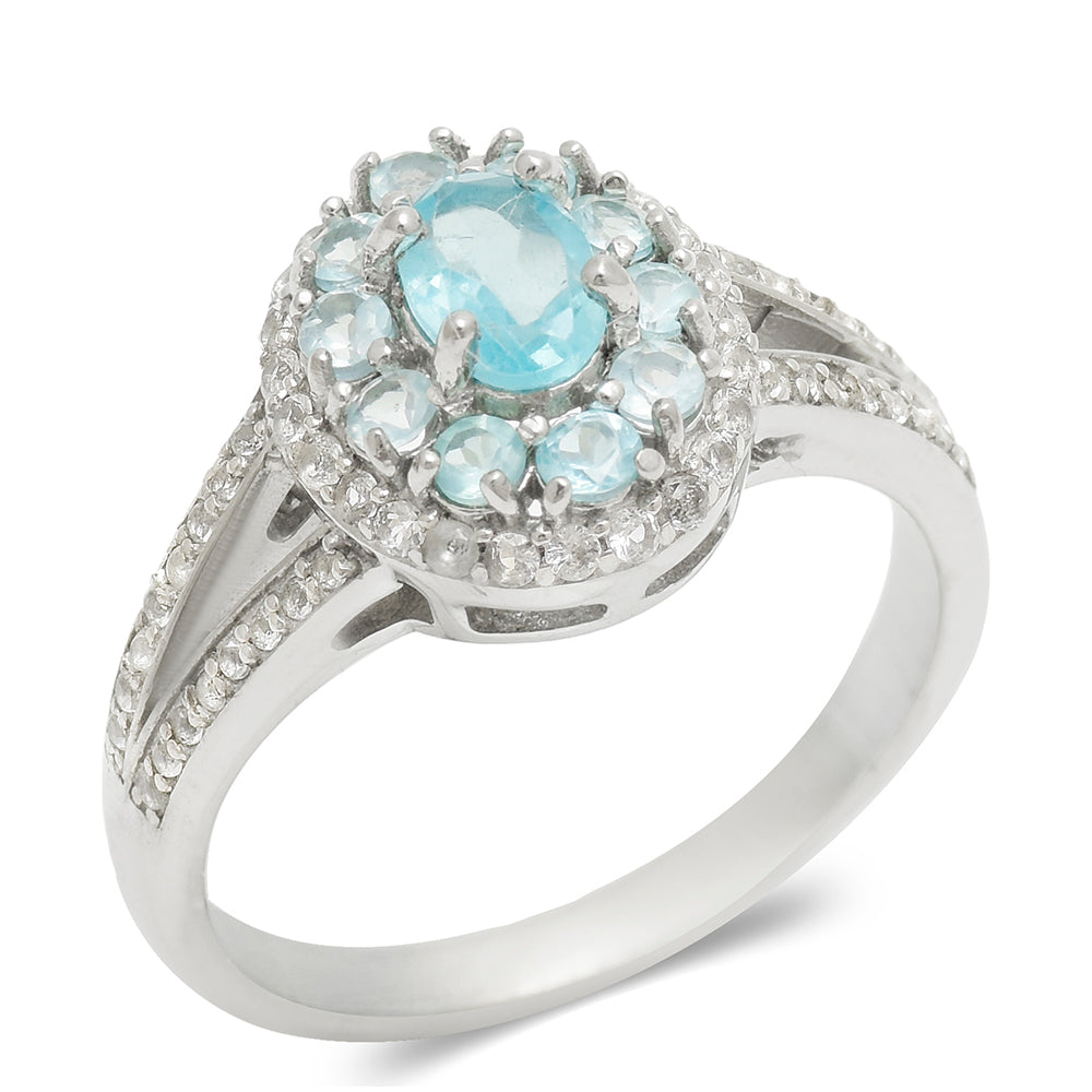 Anillo de Plata con Apatita azul de Madagascar y Topacio Blanco 4 