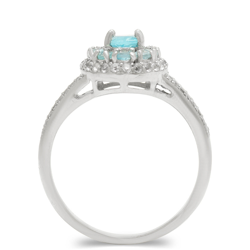 Anillo de Plata con Apatita azul de Madagascar y Topacio Blanco