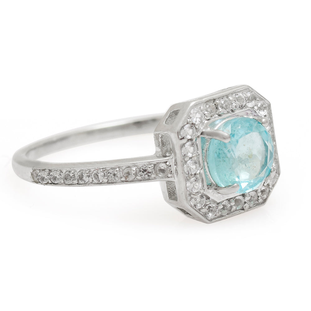 Anillo de Plata con Apatita azul de Madagascar y Topacio Blanco 2 