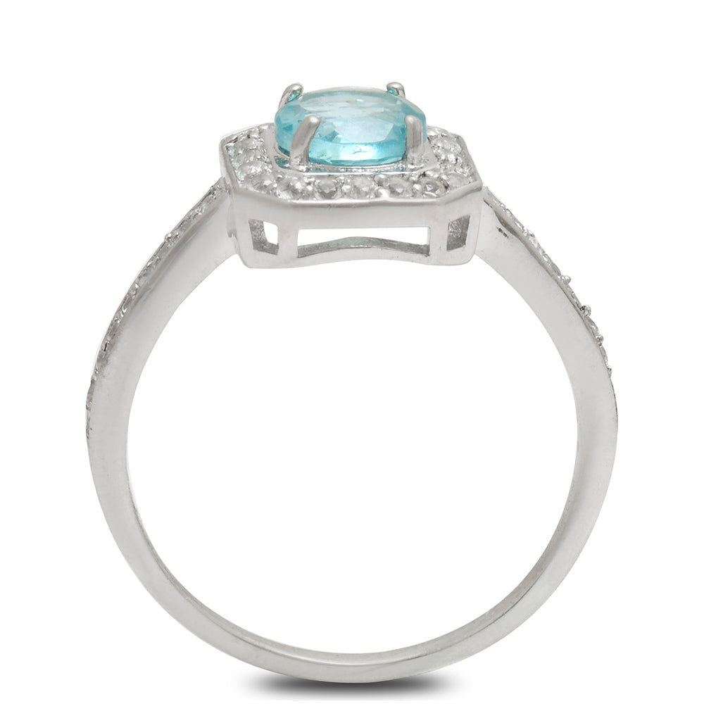 Anillo de Plata con Apatita azul de Madagascar y Topacio Blanco 4 