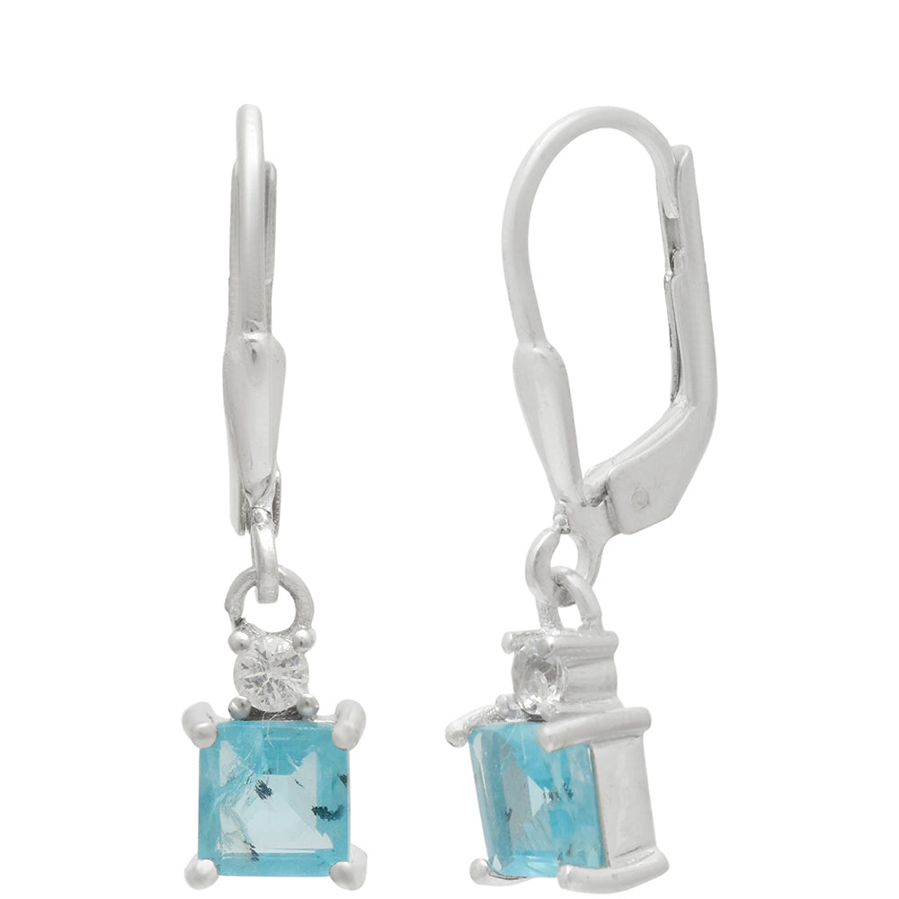 Pendientes de Plata con Apatita azul de Madagascar y Topacio Blanco 3 