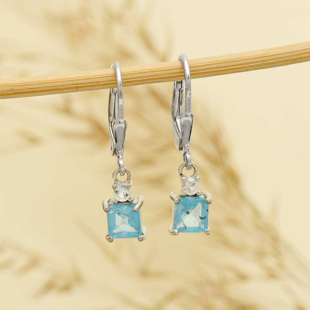 Pendientes de Plata con Apatita azul de Madagascar y Topacio Blanco 1 
