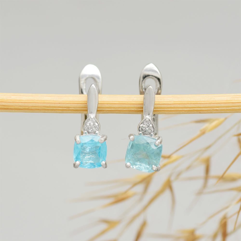Pendientes de Plata con Apatita azul de Madagascar y Topacio Blanco 1 