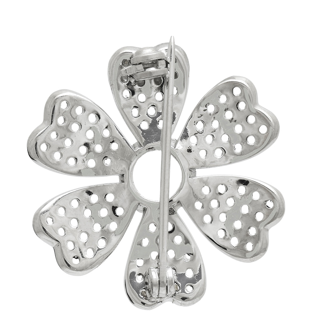 Broche de Plata con Piedra Lunar Arco Iris y Topacio Blanco