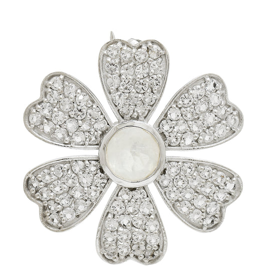 Broche de Plata con Piedra Lunar Arco Iris y Topacio Blanco