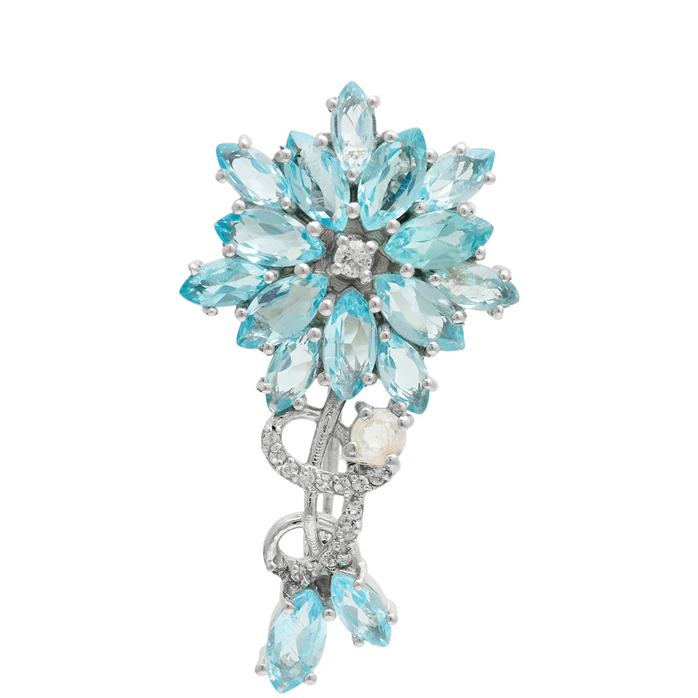 Broche de Plata con Apatita azul de Madagascar y Topacio Blanco 2 