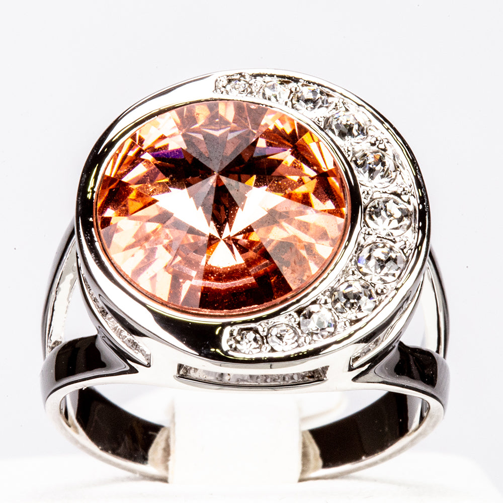 Anillo de Aleación Bañado en Oro Blanco con Cristal Emporia® Rojo 1 