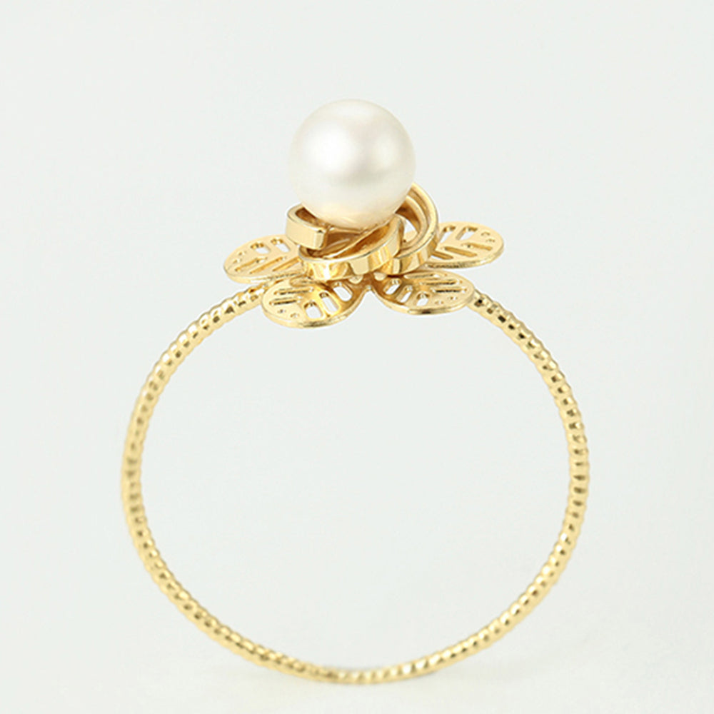 Anillo de Aleación Bañado en Oro con Perla de cristal