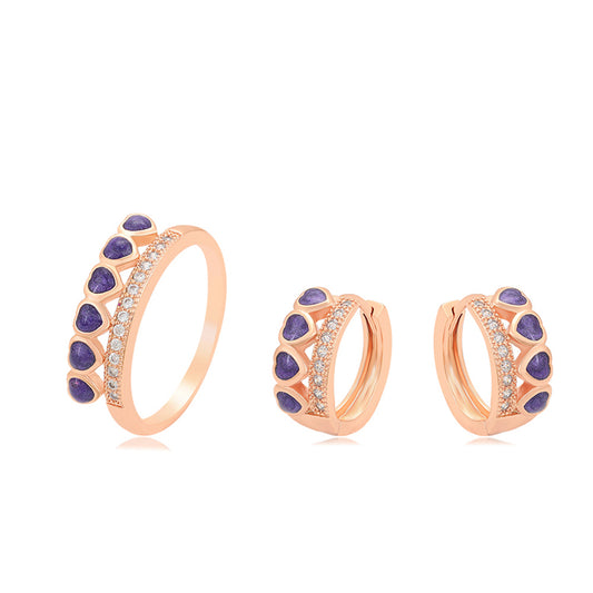 Conjunto de Aleación Bañado en Oro con Cristal Emporia® Púrpura ( Pendientes +Anillo )