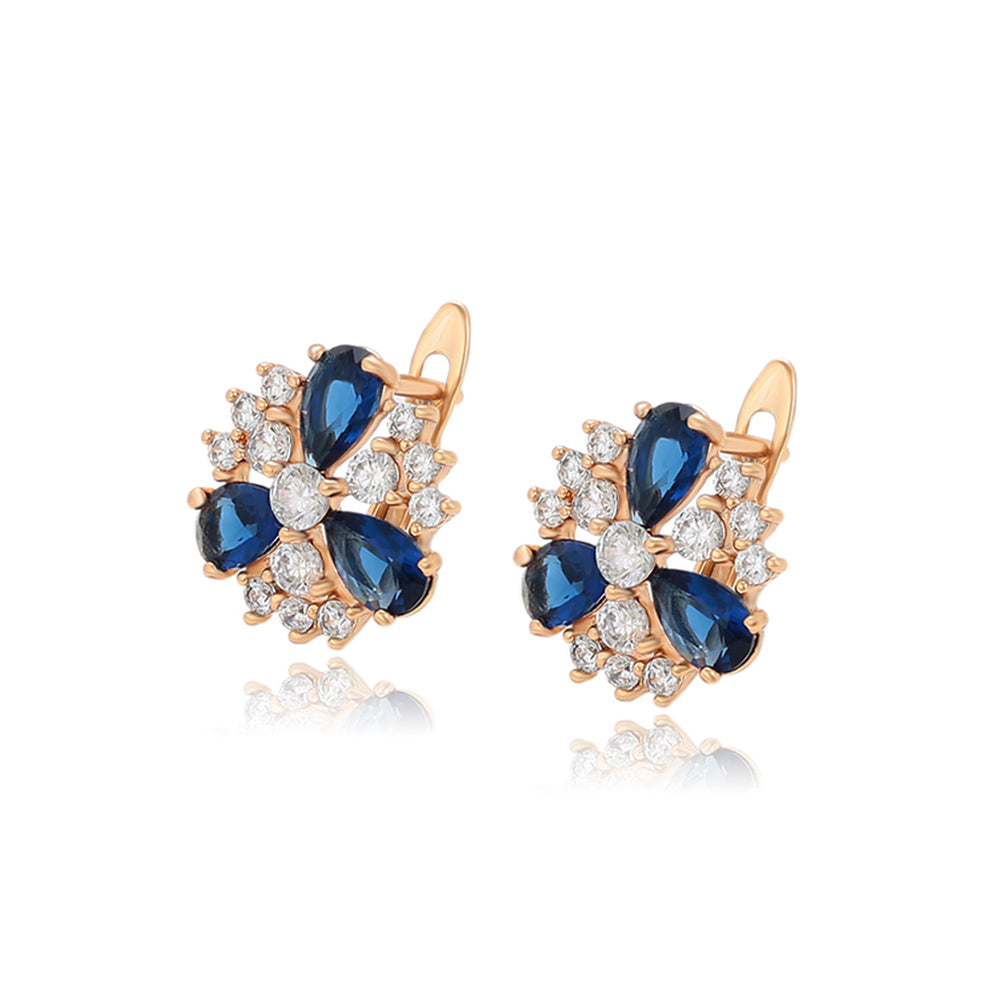 Pendientes de Aleación Bañado en Oro con Cristal Emporia® Azul y Cristal Emporia® Blanco 1 