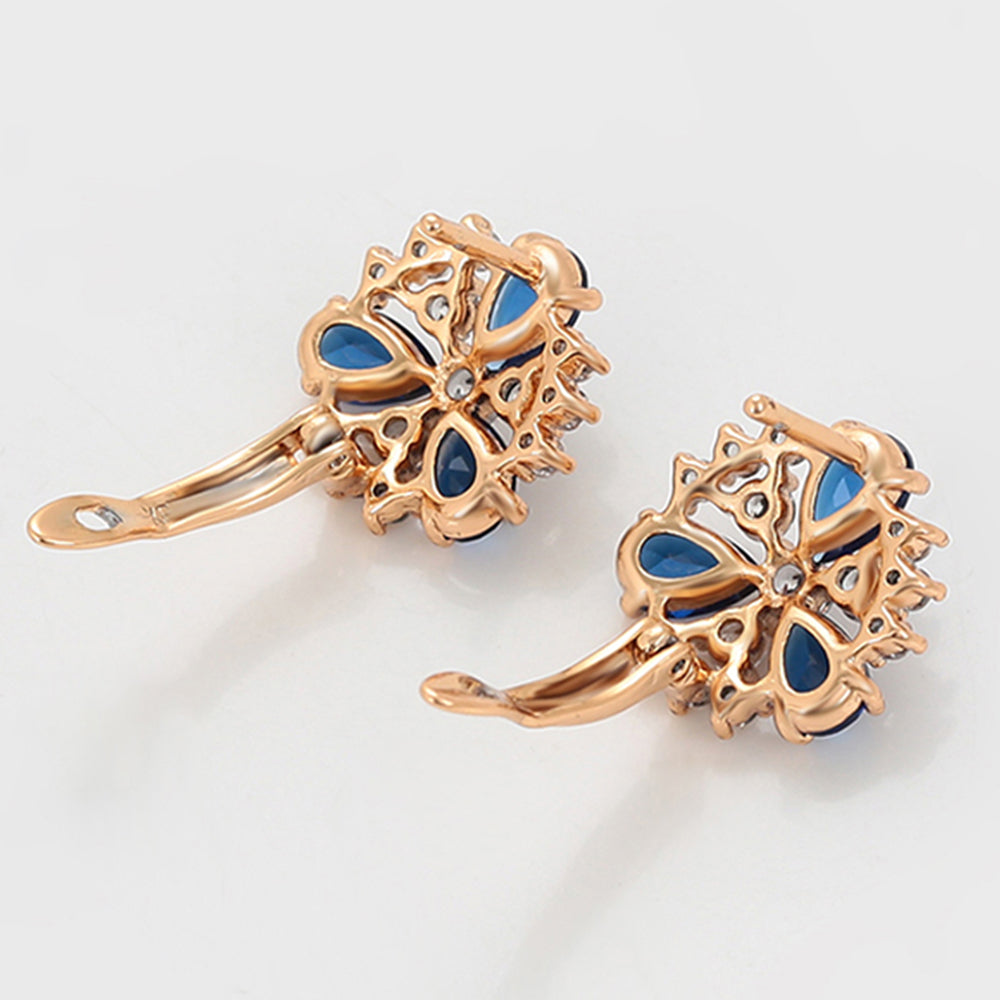 Pendientes de Aleación Bañado en Oro con Cristal Emporia® Azul y Cristal Emporia® Blanco 4 
