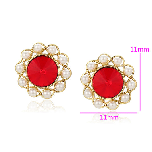 Pendientes de Aleación Bañado en Oro con Perla de cristal y Cristal Emporia® Rojo