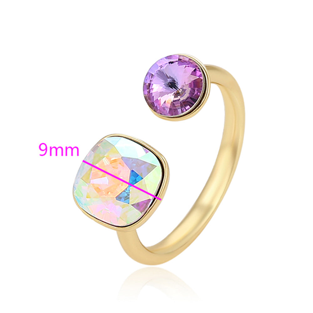 Anillo de Aleación Bañado en Oro con Cristal Emporia® Púrpura y Cristal Emporia® Blanco 2 