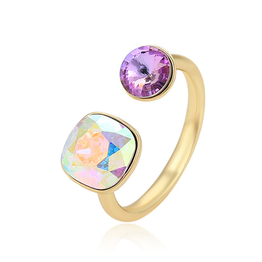 Anillo de Aleación Bañado en Oro con Cristal Emporia® Púrpura y Cristal Emporia® Blanco