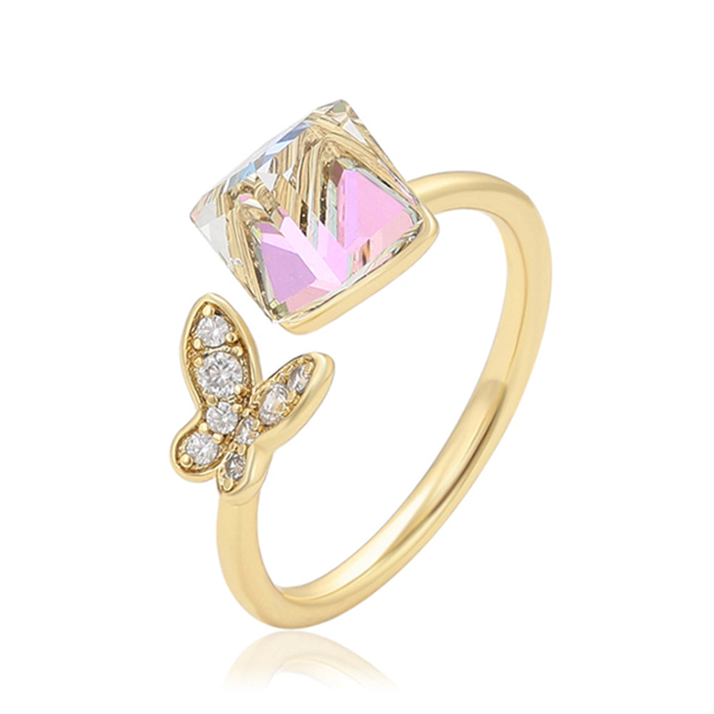 Anillo de Aleación Bañado en Oro con Cristal Emporia® Blanco 1 